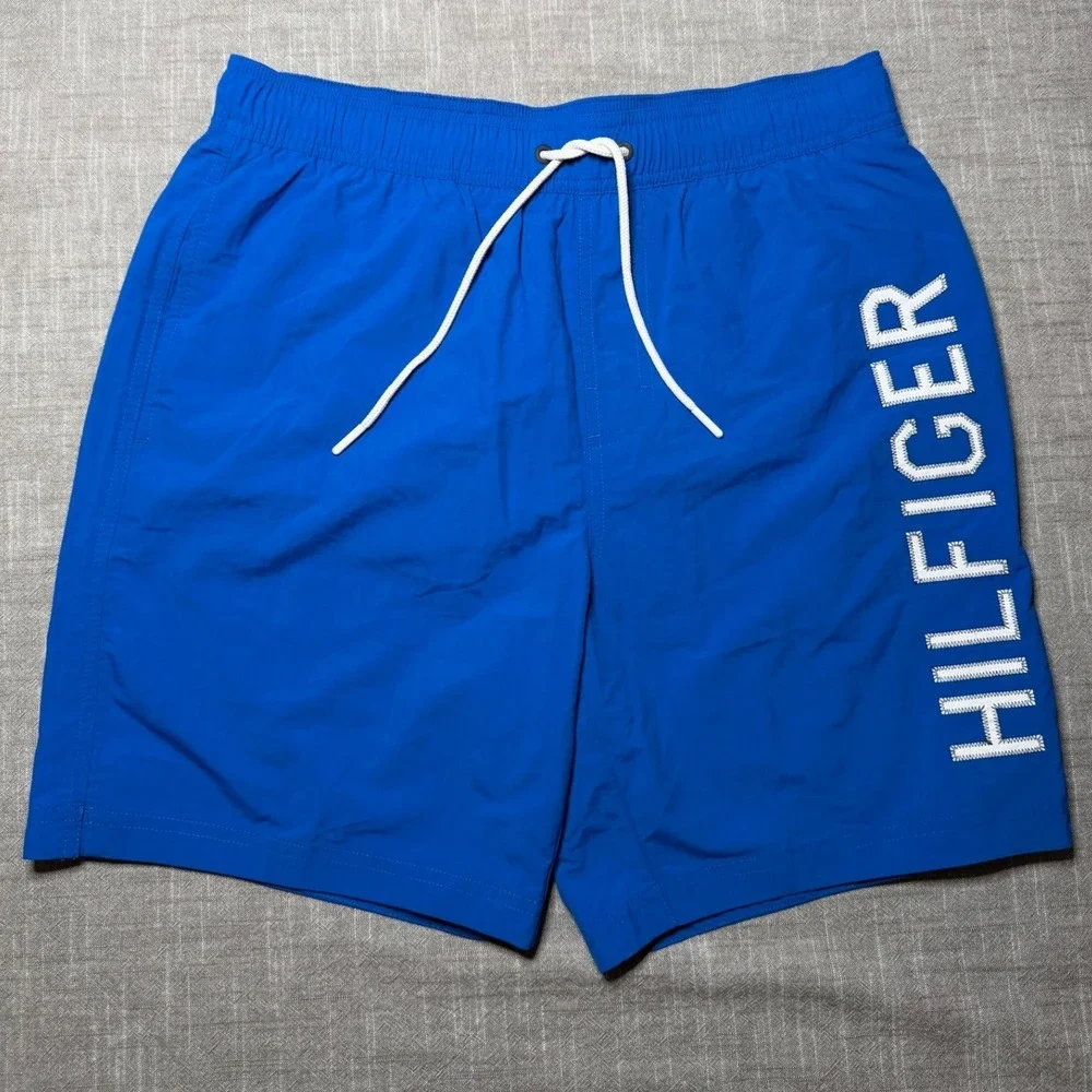 Tommy Hilfiger Mens Blue Logo Swim Trunks Board‎ Shorts Medium 7 Inch Inseam